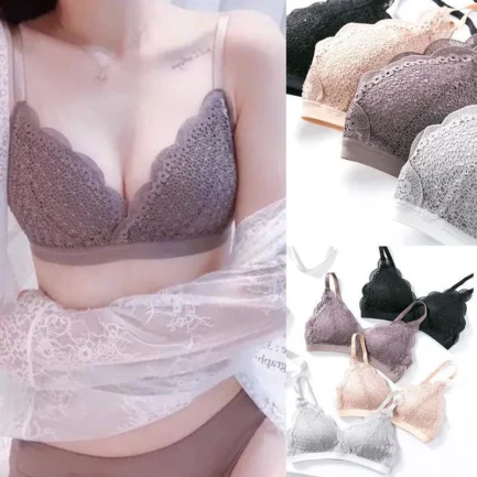 New Fashion Sexy Playful Lady Thin Cup Lace No Trace No Steel Ring Gathered Bra Solid Color Embroidery Bra - Image 6