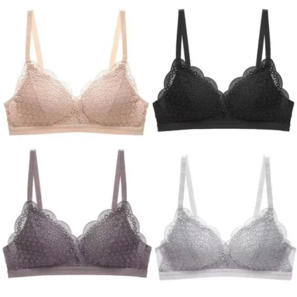 New Fashion Sexy Playful Lady Thin Cup Lace No Trace No Steel Ring Gathered Bra Solid Color Embroidery Bra - Image 4
