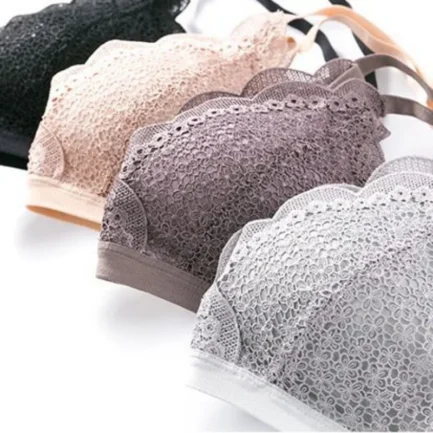 New Fashion Sexy Playful Lady Thin Cup Lace No Trace No Steel Ring Gathered Bra Solid Color Embroidery Bra - Image 8