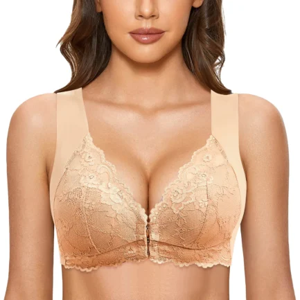 75D 85D 95D No Steel Ring Lace Bra Womens Front Close Bra T Back Plus Size Seamless Unlined Bra For Large Bust Woman Bras - Image 2