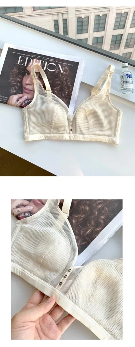 Super Thin Bra Mesh Sexy Push Up Backless Bra No Steel Ring Modal Cotton Rabbit Ear Fixed Cup Plus Size Minimizer Bras for Women - Image 14