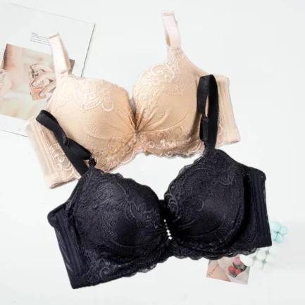 Women Sexy Underwear Padded Lace Sheer Bra 36-46 3/4 Cup Underwear Push Up Brassiere Seamless Middle Aged Underwear