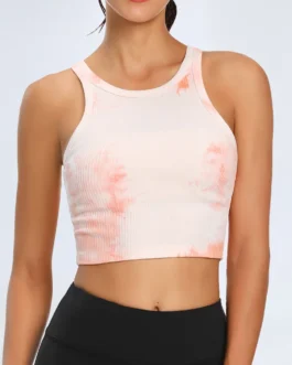 Cross Back Wide Strap Push-up Sports Bra Women Shock Proof Running Fitness Crop Top Crew Neck Padded Workout Yoga Tanks