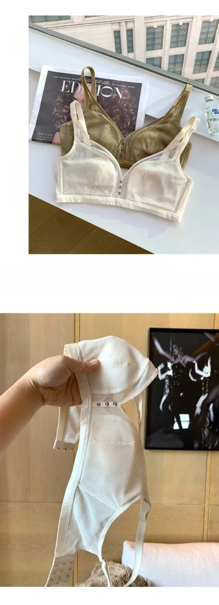 Super Thin Bra Mesh Sexy Push Up Backless Bra No Steel Ring Modal Cotton Rabbit Ear Fixed Cup Plus Size Minimizer Bras for Women - Image 9