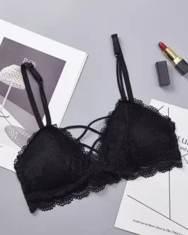 Lace Bra For Women Push Up Bras Floral Lace Underwear Female Front Cross Straps Wirefree Brassiere Femae Padded Sexy Lingerie