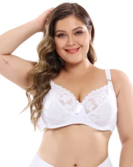 Sexy Push up Lace Bra Women Brassiere Plus Size ScallopedUnderwire BEmbroidery Floral Bralette Unlined 3/4 Cups Bra