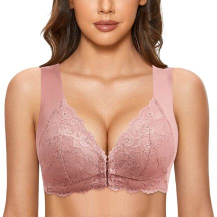 75D 85D 95D No Steel Ring Lace Bra Womens Front Close Bra T Back Plus Size Seamless Unlined Bra For Large Bust Woman Bras - Image 14