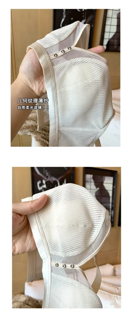 Super Thin Bra Mesh Sexy Push Up Backless Bra No Steel Ring Modal Cotton Rabbit Ear Fixed Cup Plus Size Minimizer Bras for Women - Image 10