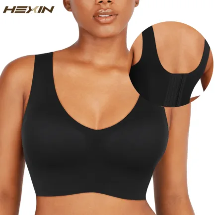 Women Fitted V-Neck Seamless Bra Tank Top Built-in thin Bra Cup Hide Back Fat Full Back Coverage Underwire Steel Bones Bra - Image 7