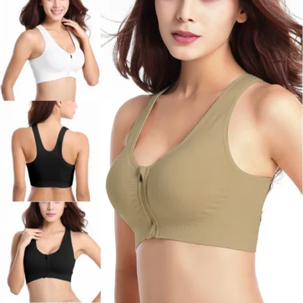 Plus Size M-4XL Women Front Zipper Closure Push Up Bras Shockproof Fitness Vest Removable Padded Wireless Tops - Image 9