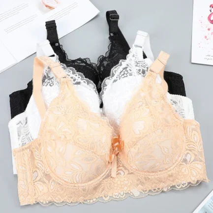 Plus Size Women's Full Coverage Lift Up Balconette Bra Floral Lace Underwire Bra Soft Cup 34BC-46BC