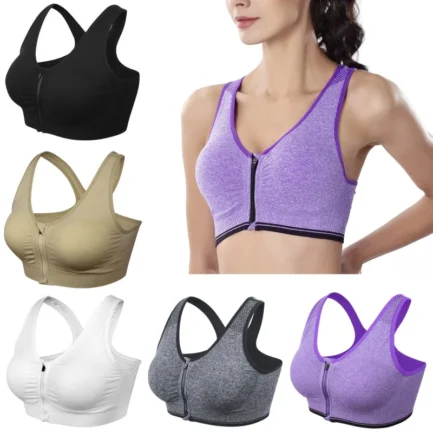 Plus Size M-4XL Women Front Zipper Closure Push Up Bras Shockproof Fitness Vest Removable Padded Wireless Tops - Image 13