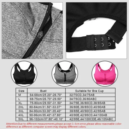1PC 5XL Women Zipper Push Up Sports Bras Vest Underwear Shockproof Breathable Gym Fitness Athletic Running Sport Tops - Image 13