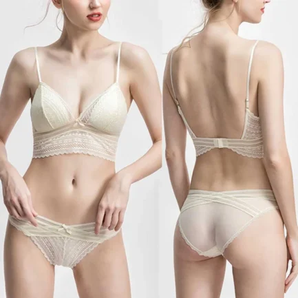 Newly French Style Women Underwear Bras Set Deep V-neck Sexy Low Back U-shaped Bra Lace Bra With Panty Set Lencería Para Mujer - Image 14