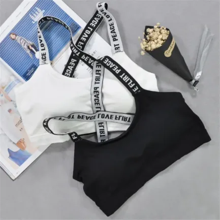 Women Push Up Sports Bra Sport Bra Fitness Top Letters Yoga Bra For Cup A-D Black White Running Yoga Gym Fitness Crop Top - Image 15