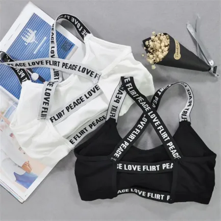 Women Push Up Sports Bra Sport Bra Fitness Top Letters Yoga Bra For Cup A-D Black White Running Yoga Gym Fitness Crop Top - Image 2