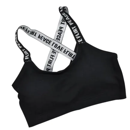 Women Push Up Sports Bra Sport Bra Fitness Top Letters Yoga Bra For Cup A-D Black White Running Yoga Gym Fitness Crop Top - Image 3