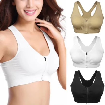 Plus Size M-4XL Women Front Zipper Closure Push Up Bras Shockproof Fitness Vest Removable Padded Wireless Tops - Image 12
