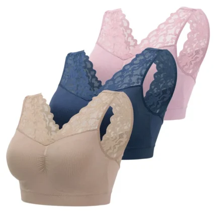 3pcs Sexy Deep V Neck Lace Bras Women Brassiere Push Up Padded Bra Seamless Comfortable Bralette Breathable Fitness Gym Bra Vest