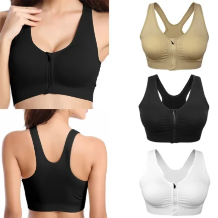 Plus Size M-4XL Women Front Zipper Closure Push Up Bras Shockproof Fitness Vest Removable Padded Wireless Tops - Image 11