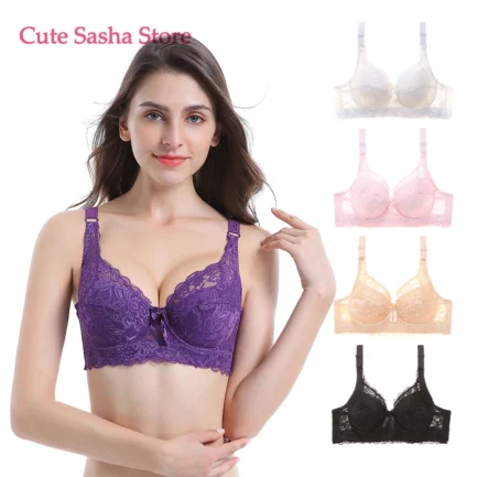 Plus Size Women's Full Coverage Lift Up Balconette Bra Floral Lace Underwire Bra Soft Cup 34BC-46BC - Image 2