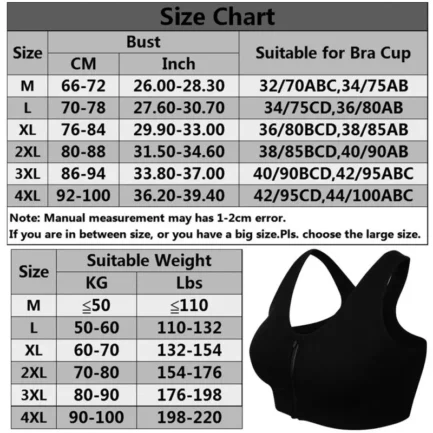 Plus Size M-4XL Women Front Zipper Closure Push Up Bras Shockproof Fitness Vest Removable Padded Wireless Tops - Image 7