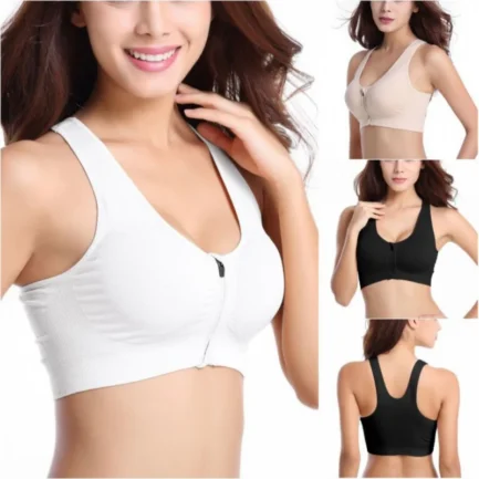 Plus Size M-4XL Women Front Zipper Closure Push Up Bras Shockproof Fitness Vest Removable Padded Wireless Tops - Image 8