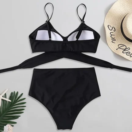Solid Swimsuit for Women High Waist Bikini Swimwear Sexy Push Up Bra Soild Swimwears Tankinis Set Ruched Wrap Hip Triangle Panty - Image 10