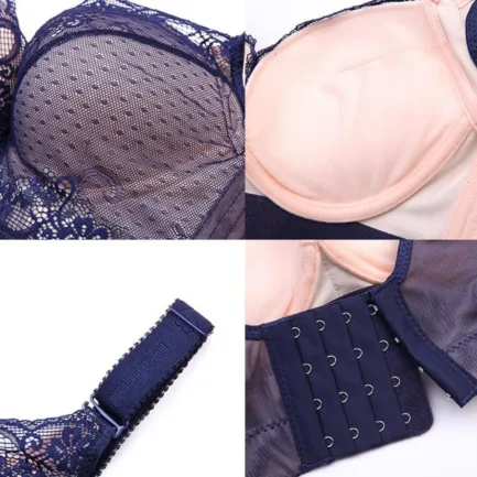 Women Plus Size Adjustable Sports Extra-Elastic Breathable Lace Trim Bra Floral Lace Translucent Brassiere Daily Flirts Lingerie - Image 2