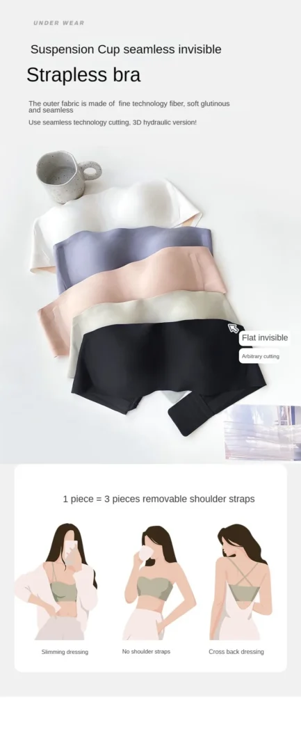 Women Seamless Tube Strapless Bra Chest Wrap Bandeau Wireless Breathable Underwear Tops Non Slip Invisible Bralette Push Up Bras - Image 5