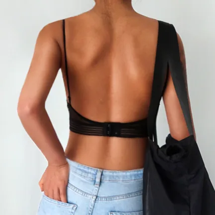 New Sexy Low Back Bralette Ladies U Backless Invisible Lace Bra Polka Dot Mesh Ultra Thin Underwear Women Lingerie Tank Top Bras - Image 11