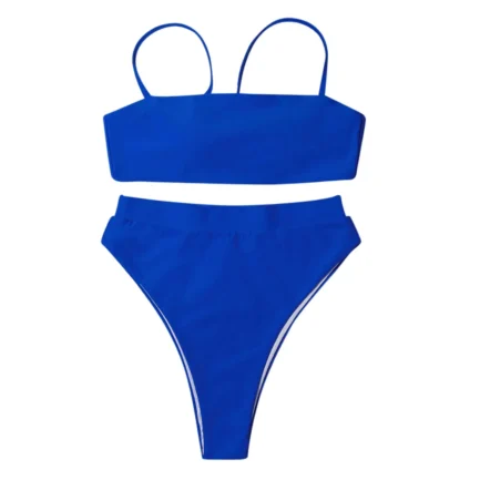 Women'S Solid Color Bikini Set Strapless Bandeau Bra High Waist Briefs Two Piece Swimwear Biquini Women'S Beach Swimming Suit - Image 34