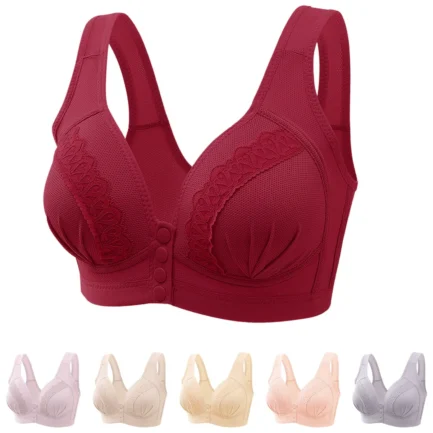 Women Front Button Lace Bras Shaping Cup Shoulder Strap Large Size Underwire V Neck Sexy Bra Soft Comfortable Underwear Push Up - Image 7