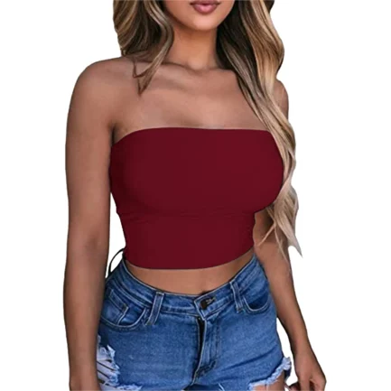 Women Sexy Solid Color Crop Bandage Top Strapless Bandeau Tube Top Sleeveless Backless Non-Slip Women Underwear Cami Vest - Image 4