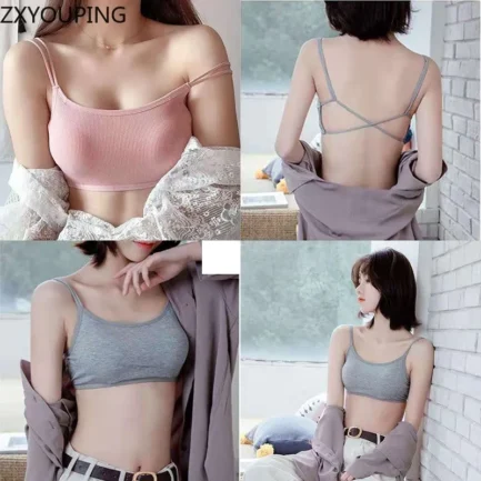 ZXYOUPING Women Sexy Crop Top Bra，Strapless Bra Cross Beautiful Back Top，Bra with Pad Push Up Wireless Bra，Comfortable Padded Br - Image 6
