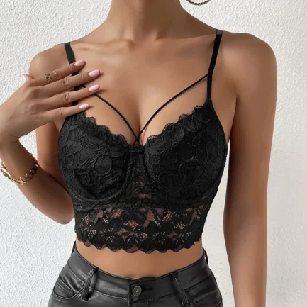 Women's Sexy Lace Bras Plus Size Backless Underwear Bras Push Up Crop Tops Hollow Out Bralette Summer Lace Tank Top Intimates - Image 4
