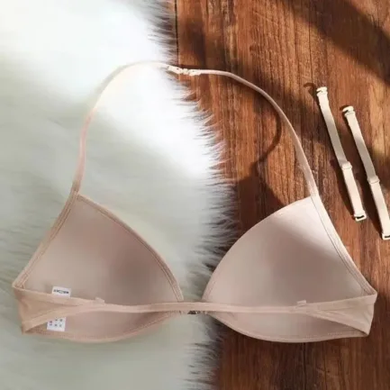 UBAU Hanging Neck Triangle Cup Underwear Female Thin Shoulder Strap Beautiful Back Invisible Front Button Bra Thin Small Chest - Image 3