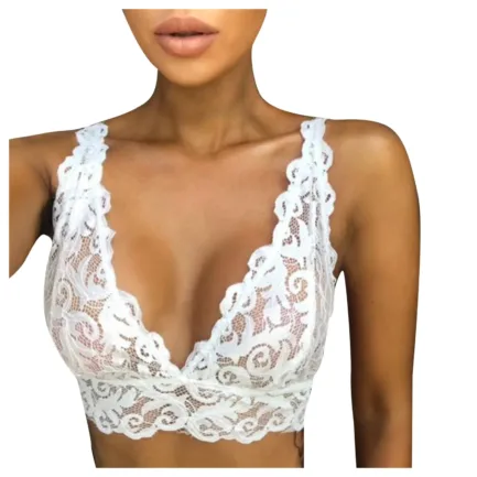 Women V Neck Floral Lace Corset Crop Tops Sexy Wire Free Gathered Seamless Bras Lace Wire Free Lingeries For Woman Sujetador - Image 3