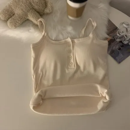 Button Bra Top Solid Color Slim Fit Thin Strap Tank Tops Women Summer Casual Sleeveless T-Shirt Vest with Chest Pads - Image 13