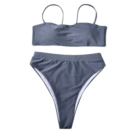 Women'S Solid Color Bikini Set Strapless Bandeau Bra High Waist Briefs Two Piece Swimwear Biquini Women'S Beach Swimming Suit - Image 36