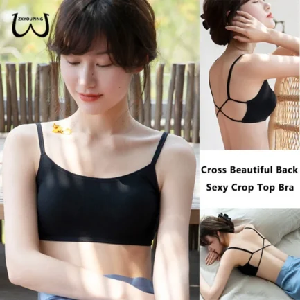ZXYOUPING Women Sexy Crop Top Bra，Strapless Bra Cross Beautiful Back Top，Bra with Pad Push Up Wireless Bra，Comfortable Padded Br - Image 9