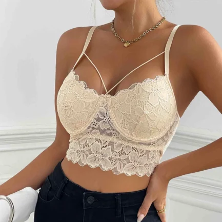 Women's Sexy Lace Bras Plus Size Backless Underwear Bras Push Up Crop Tops Hollow Out Bralette Summer Lace Tank Top Intimates - Image 2