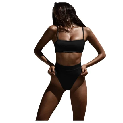 Women'S Solid Color Bikini Set Strapless Bandeau Bra High Waist Briefs Two Piece Swimwear Biquini Women'S Beach Swimming Suit - Image 11