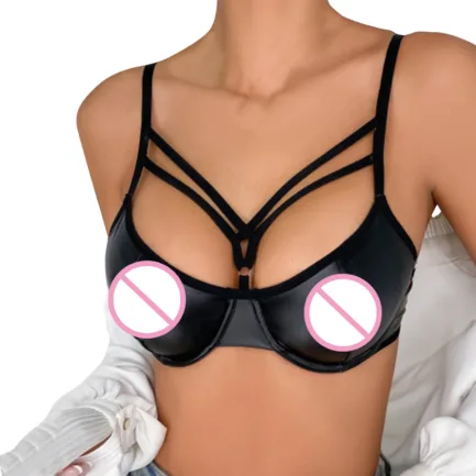 Faux Leather Bralette Bras Cropped Tops Sexy Lingerie Wetlook Latex Push Up Rave Party Pole Dance Clubwear Bralette Underwear - Image 14