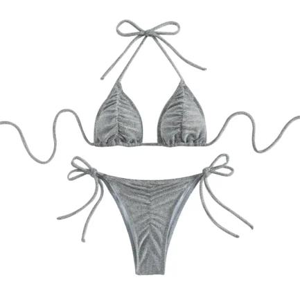 Swimwear For Women 2024 Plus Size Silver Silk Fabric Sexy Triangle Split Bikini Swimsuit For Women Trajes De BañO Mujer - Image 5