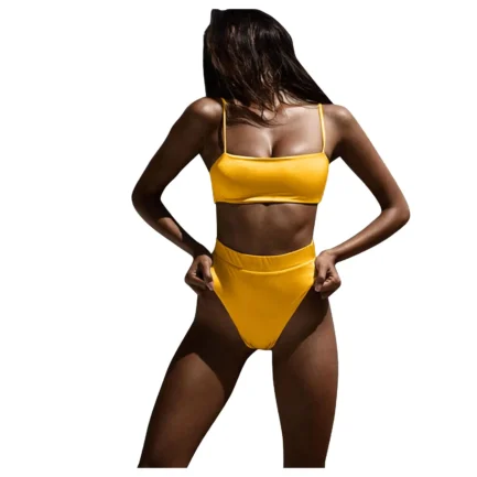 Women'S Solid Color Bikini Set Strapless Bandeau Bra High Waist Briefs Two Piece Swimwear Biquini Women'S Beach Swimming Suit