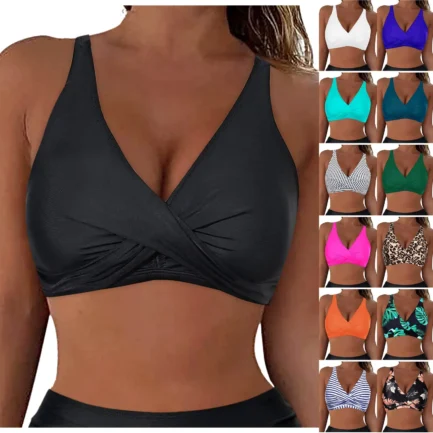 Leopard Bikini Bra for Women Ladeis Lace Up Swimwear Tops Full Coverage Push Up Crop Bikini Bra 2024 Fashion New Bathing Suits - Image 7