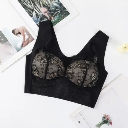 Women Lace Bra Camisole Underwear Bue Breathable V Neck Gather Up Soft Comfortabl Casual Soft And Comfortable No Underwire Bra - Image 5