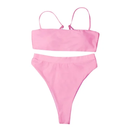 Women'S Solid Color Bikini Set Strapless Bandeau Bra High Waist Briefs Two Piece Swimwear Biquini Women'S Beach Swimming Suit - Image 39