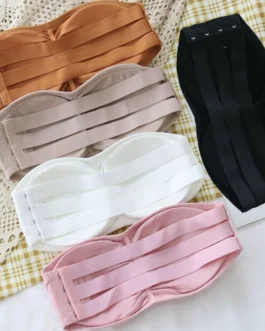 Women’s Strapless Bra with Removable Pads Sexy Underwear Tube Top Girls Invisible One-piece Backless Lingerie Cropped Tanks